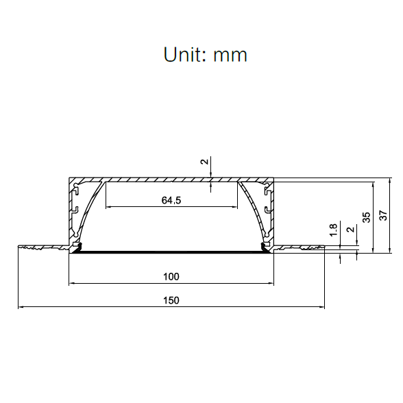 Großer versenkter LED-Kanal für LED-Streifenbeleuchtung – 64.5 mm Innenbreite Großer versenkter LED-Kanal für LED-Streifenbeleuchtung – 64.5 mm Innenbreite