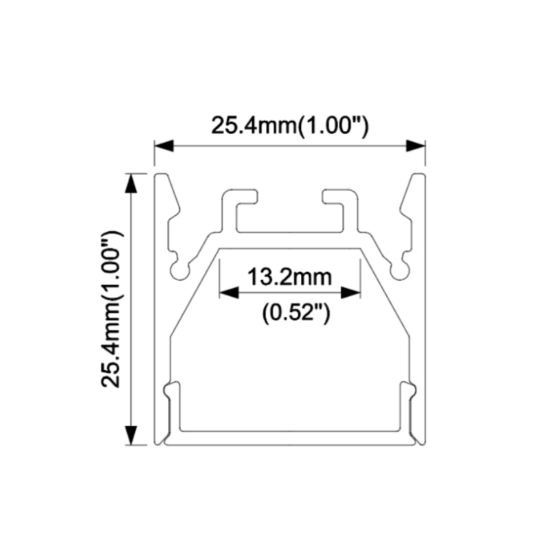 HL-A052 Aluminiumprofil – Innenbreite 12 mm (0.47 Zoll) – eloxierter Extrusionskanal für LED-Streifen HL-A052 Aluminiumprofil – Innenbreite 12 mm (0.47 Zoll) – eloxierter Extrusionskanal für LED-Streifen