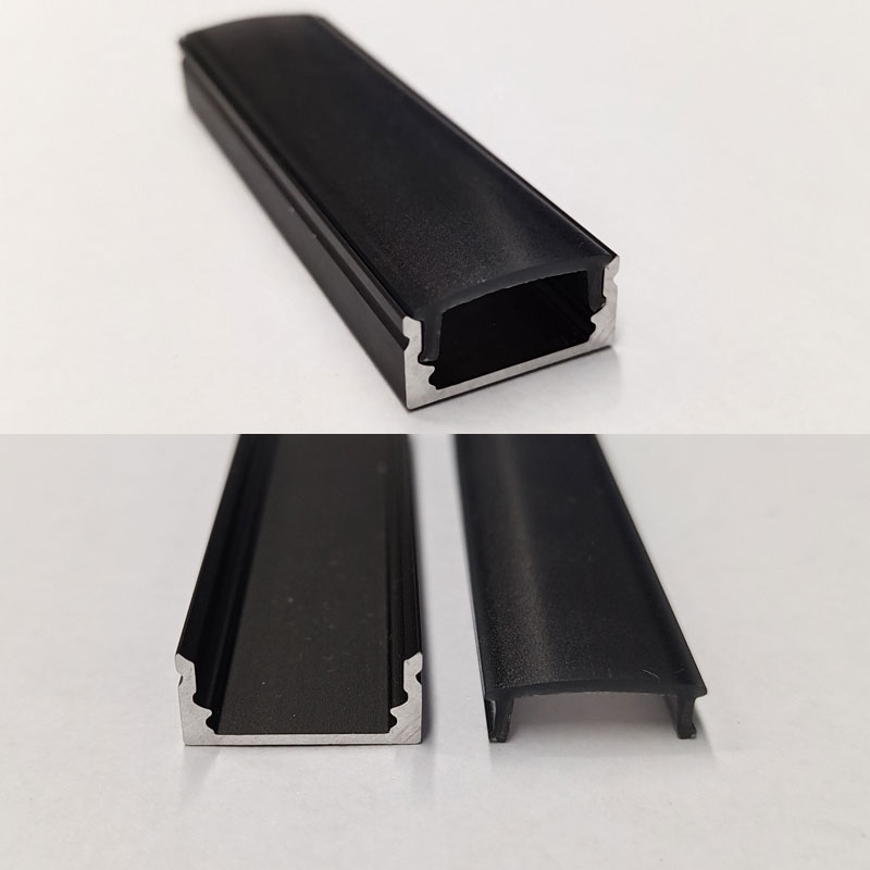 Difuzorové osvětlení s černým extrudovaným hliníkovým profilem pro 12mm flexibilní LED pásková světla Difuzorové osvětlení s černým extrudovaným hliníkovým profilem pro 12mm flexibilní LED pásková světla