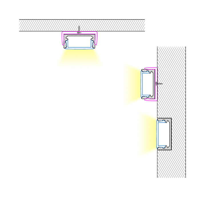 Difuzorové osvětlení s černým extrudovaným hliníkovým profilem pro 12mm flexibilní LED pásková světla Difuzorové osvětlení s černým extrudovaným hliníkovým profilem pro 12mm flexibilní LED pásková světla