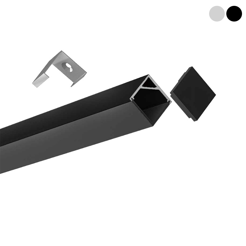 Eckmontiertes LED-Profil aus schwarz eloxiertem Aluminium für 10-mm-LED-Beleuchtungsstreifen