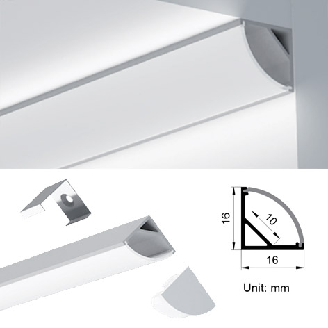 3m 16x16mm Corner Aluminium Profile Kit for up to 10mm Led strips