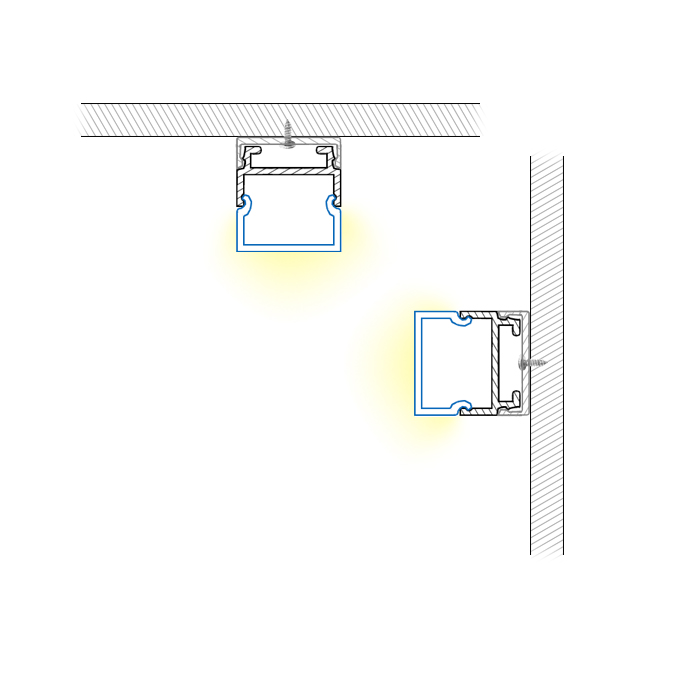Aufputzmontiertes quadratisches LED-Diffusorkanal-Aluminiumprofil für 15 mm zweireihige LED-Lichtleisten Aufputzmontiertes quadratisches LED-Diffusorkanal-Aluminiumprofil für 15 mm zweireihige LED-Lichtleisten
