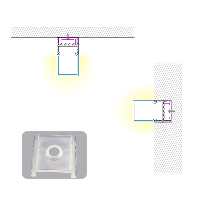 HL-BAPL033 Výška 15 mm Strop zapuštěný profil z extrudovaného hliníku Dobrý chladič Pro šířku 19.6 mm LED pásková světla HL-BAPL033 Výška 15 mm Strop zapuštěný profil z extrudovaného hliníku Dobrý chladič Pro šířku 19.6 mm LED pásková světla