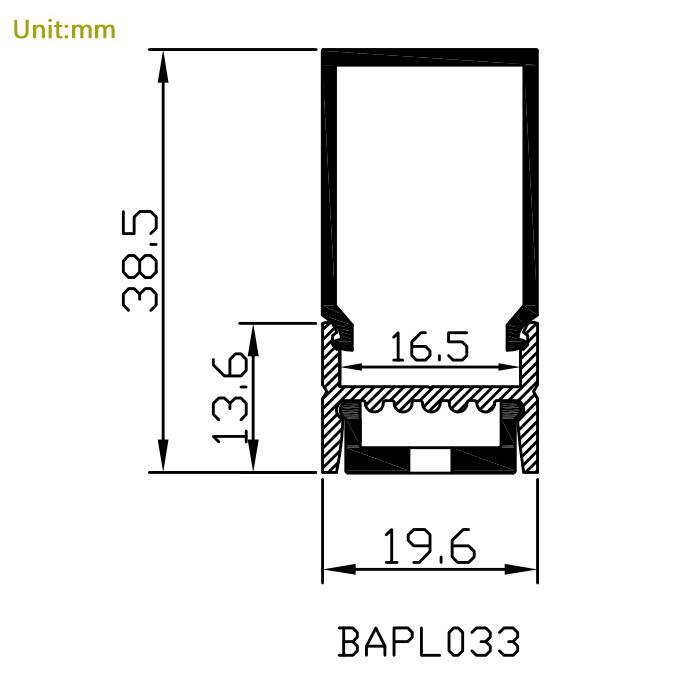 HL-BAPL033 Výška 15 mm Strop zapuštěný profil z extrudovaného hliníku Dobrý chladič Pro šířku 19.6 mm LED pásková světla HL-BAPL033 Výška 15 mm Strop zapuštěný profil z extrudovaného hliníku Dobrý chladič Pro šířku 19.6 mm LED pásková světla