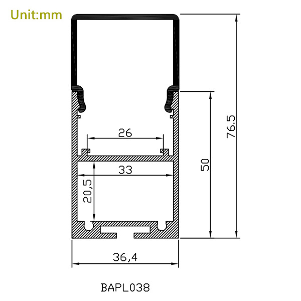 BAPL038 Aluminiumprofil – Innenbreite 26 mm (1.02 Zoll) – eloxierter Extrusionskanal für LED-Streifen BAPL038 Aluminiumprofil – Innenbreite 26 mm (1.02 Zoll) – eloxierter Extrusionskanal für LED-Streifen