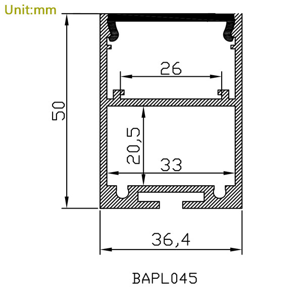 BAPL045 hliníkový profil – vnitřní šířka 25 mm (0.98 palce) – eloxovaný vytlačovací kanál s LED páskem BAPL045 hliníkový profil – vnitřní šířka 25 mm (0.98 palce) – eloxovaný vytlačovací kanál s LED páskem