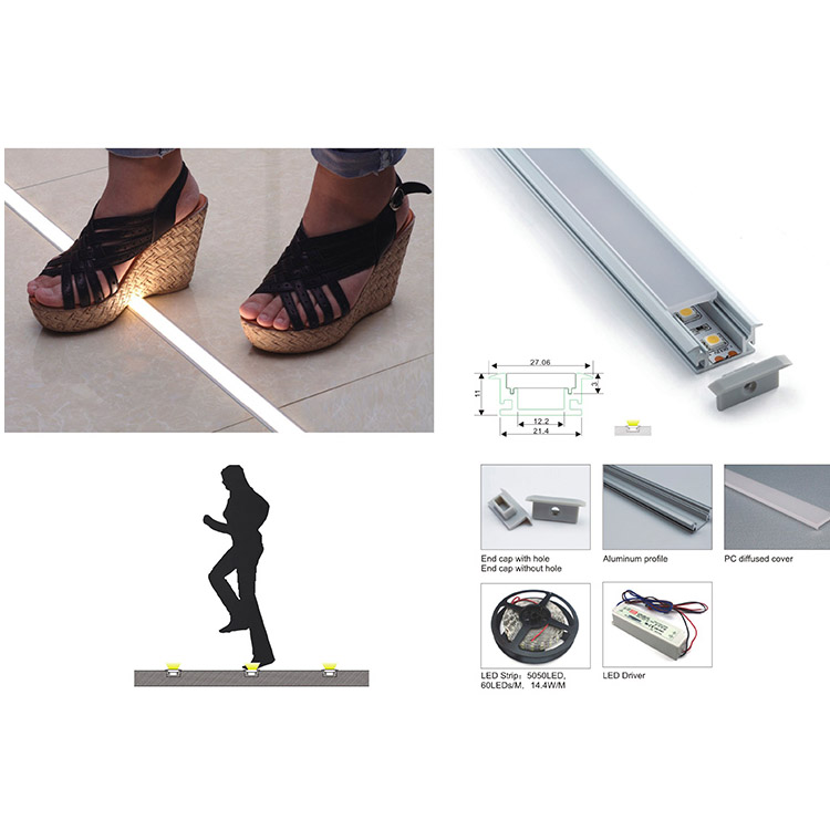 Bodeneinbau-LED-Aluminiumprofil für 12-mm-LED-Streifenbeleuchtung Bodeneinbau-LED-Aluminiumprofil für 12-mm-LED-Streifenbeleuchtung