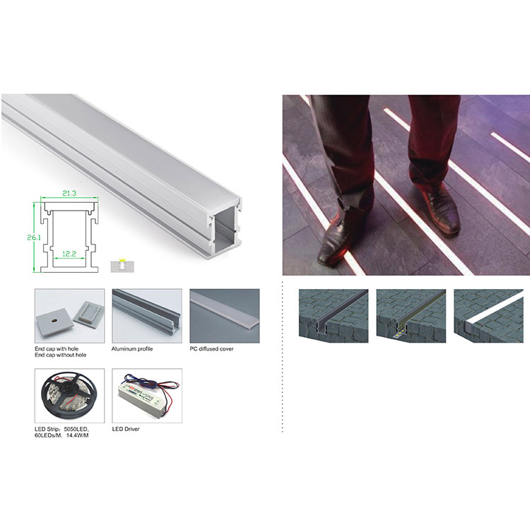 Boden-LED-Lichtdiffusor-Kanal-Aluminiumprofil für 12-mm-LED-Lichterketten Boden-LED-Lichtdiffusor-Kanal-Aluminiumprofil für 12-mm-LED-Lichterketten