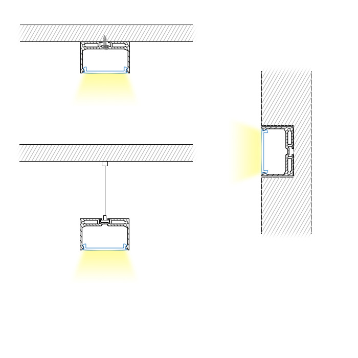 Deckenleuchten, Aluminium-LED-Kanaldiffusor, 45 mm Innenbreite Deckenleuchten, Aluminium-LED-Kanaldiffusor, 45 mm Innenbreite