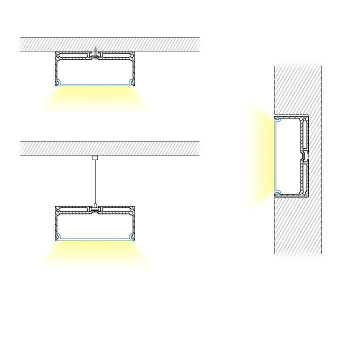 Hängender Decken-LED-Lichtstreifendiffusor – 64.7 mm Innenbreite Hängender Decken-LED-Lichtstreifendiffusor – 64.7 mm Innenbreite