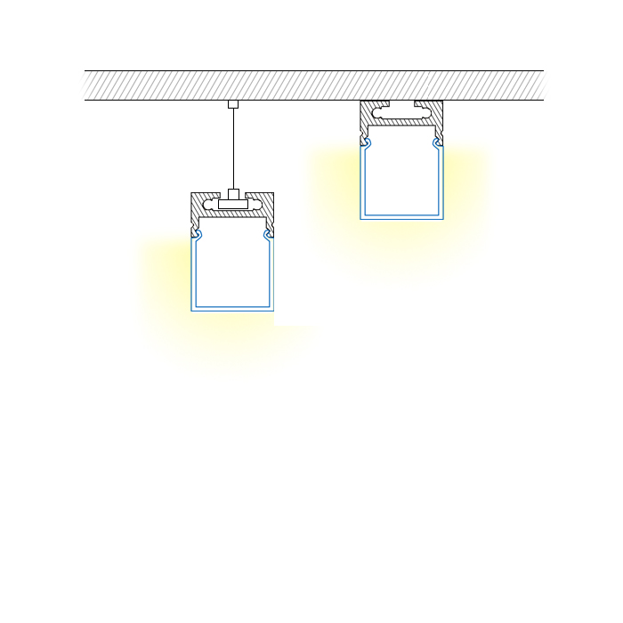 Abgehängter LED-Profilkanal aus Aluminium für zweireihige 16-mm-LED-Streifen Abgehängter LED-Profilkanal aus Aluminium für zweireihige 16-mm-LED-Streifen