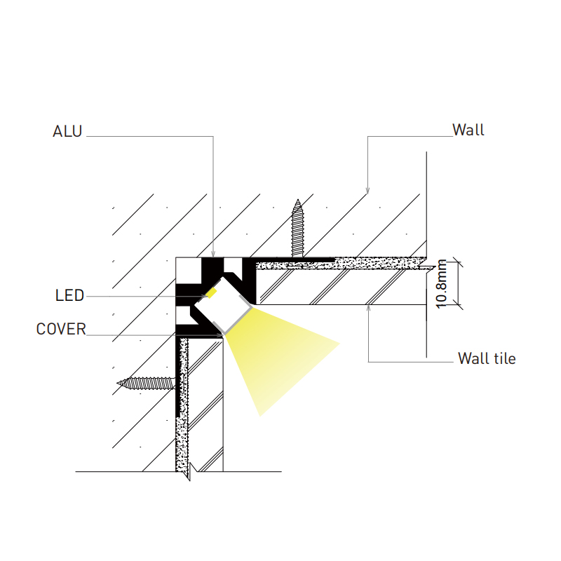 Inside Corner Tile Trim LED Aluminum Profile