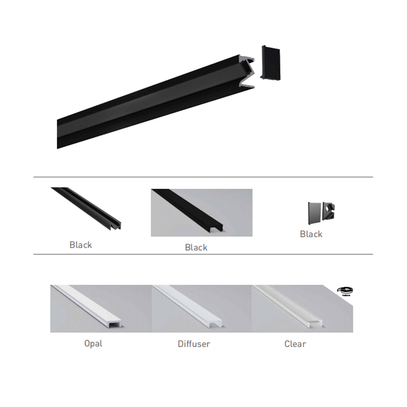 LED-Kanal aus schwarzem Aluminium für LED-Streifen, ultraschmal, 7 mm LED-Kanal aus schwarzem Aluminium für LED-Streifen, ultraschmal, 7 mm