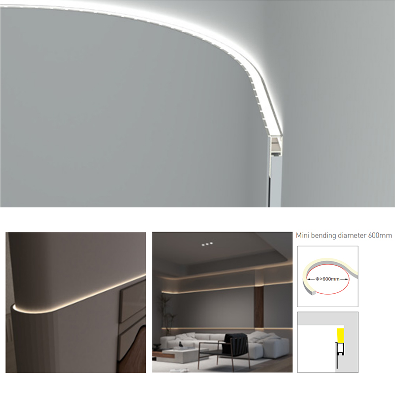 LED Curved Wall Waist Line Strip Light Channel - 8mm Light Line