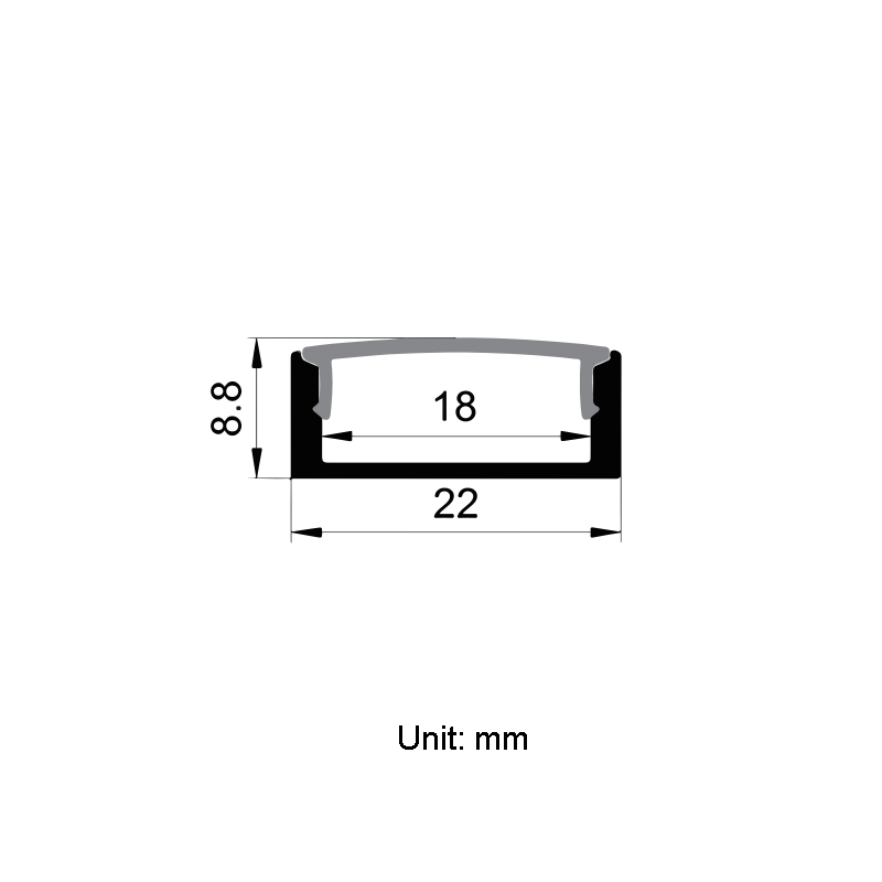 LED-Diffusor-Aluminiumprofil für LED-Streifenbeleuchtung mit 18 mm Innenbreite LED-Diffusor-Aluminiumprofil für LED-Streifenbeleuchtung mit 18 mm Innenbreite