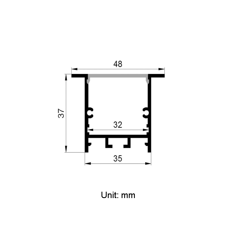 LED zapuštěný kanál pro 32mm čtyřřadé LED páskové světlo LED zapuštěný kanál pro 32mm čtyřřadé LED páskové světlo