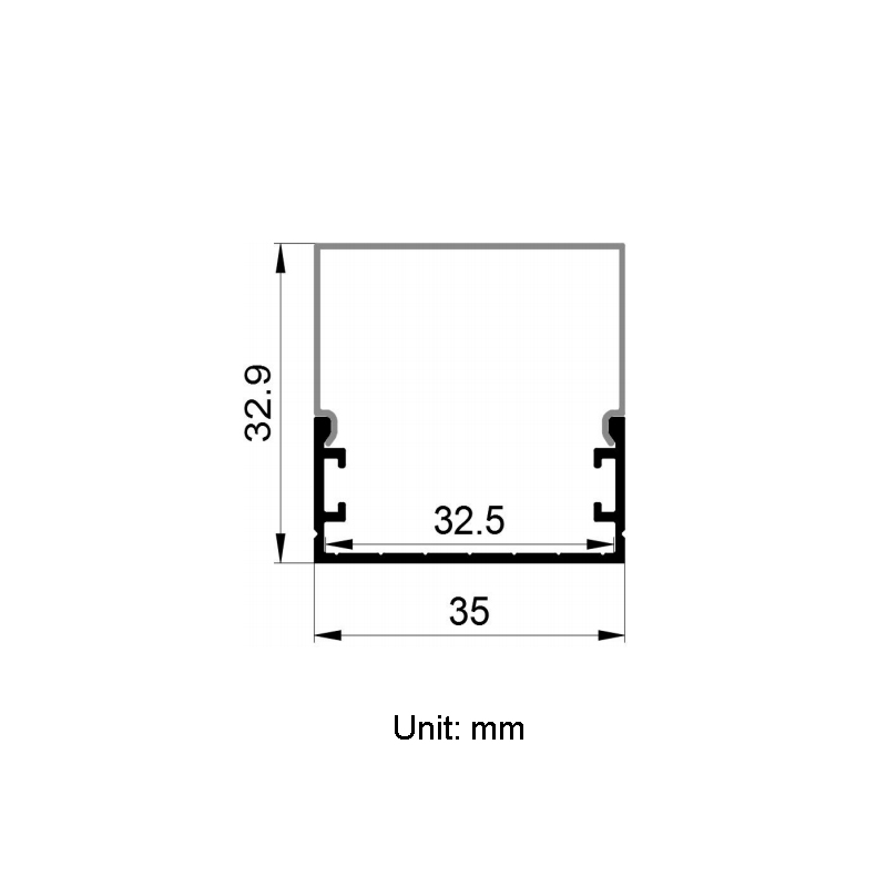 LED-Streifen-Beleuchtungskanal mit quadratischem LED-Diffusor für 32 mm 5050 hellste LED-Lichtleiste LED-Streifen-Beleuchtungskanal mit quadratischem LED-Diffusor für 32 mm 5050 hellste LED-Lichtleiste