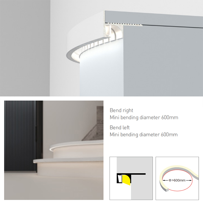 Gebogenes Fliesen-Treppenkantenprofil der LR-Serie – für 10-mm-LED-Lichtleisten Gebogenes Fliesen-Treppenkantenprofil der LR-Serie – für 10-mm-LED-Lichtleisten