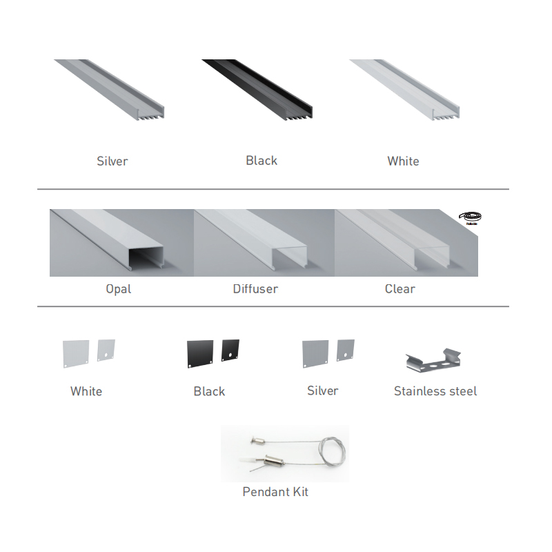 Stropní LED kanál s difuzorem světla Pro 41mm LED páskové světlo Stropní LED kanál s difuzorem světla Pro 41mm LED páskové světlo