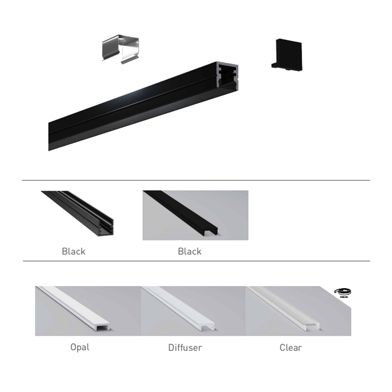 Mini LED černý eloxovaný hliníkový profil pro 8mm LED páskové osvětlení Mini LED černý eloxovaný hliníkový profil pro 8mm LED páskové osvětlení