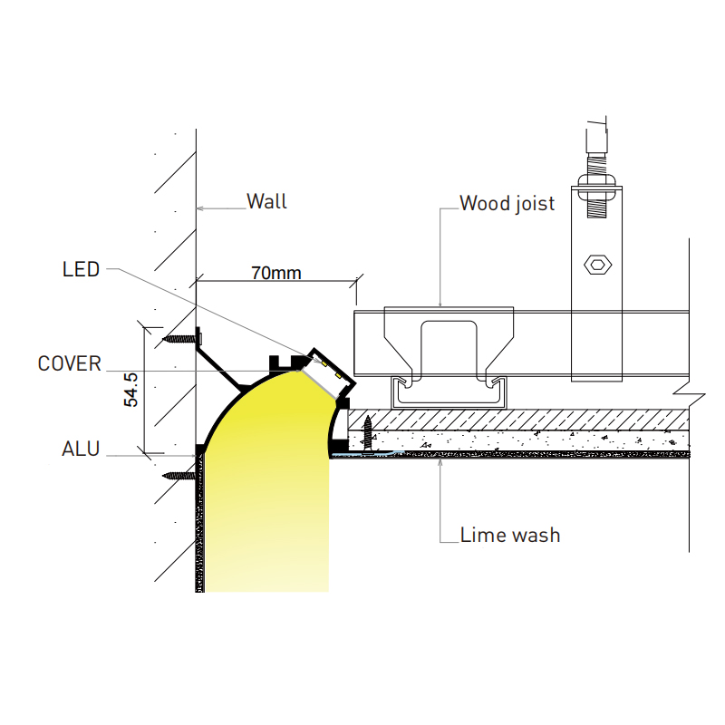 Plaster In 45 Degree Wall Washer LED Aluminum Profile