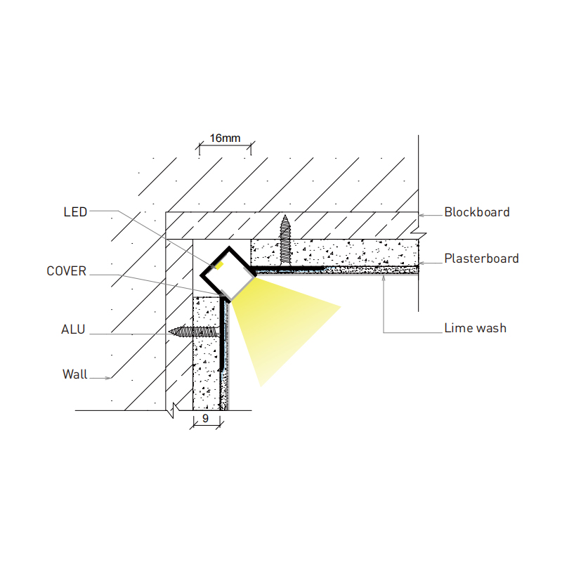 Plaster In LED Metal Inside Corner Trim Installation