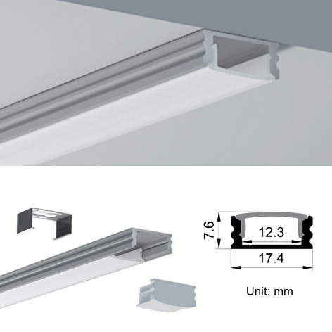 Rectangular aluminium profile 1 m long LED strip, mounting clip, diffuser