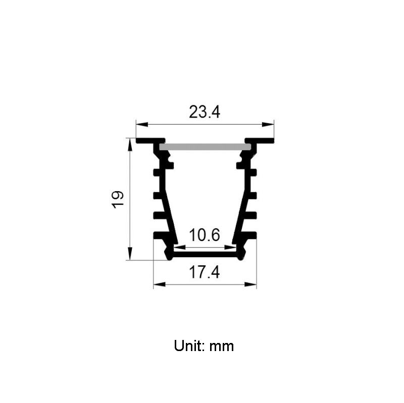 Einbau-LED-Kanaldiffusor aus Aluminium für 10-mm-LED-Streifen Einbau-LED-Kanaldiffusor aus Aluminium für 10-mm-LED-Streifen