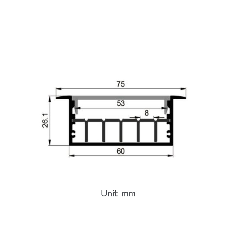 Recessed Aluminum LED Channel For LED Strip Lighting - Inner Width 53mm