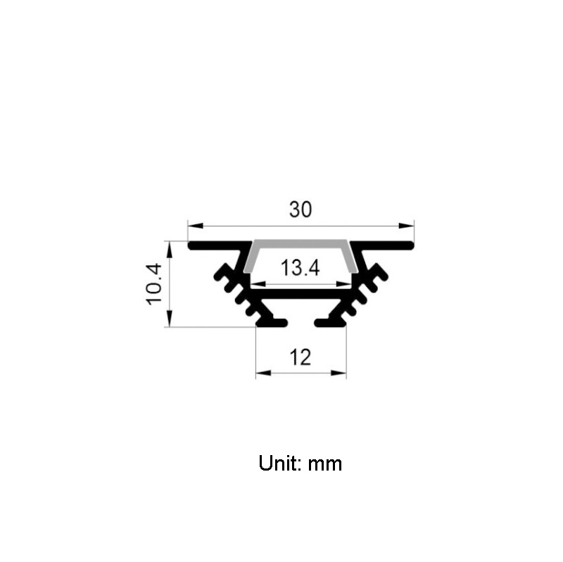 Einbau-LED-Diffusor aus Aluminium für 12 mm LED-Lichtleiste Einbau-LED-Diffusor aus Aluminium für 12 mm LED-Lichtleiste