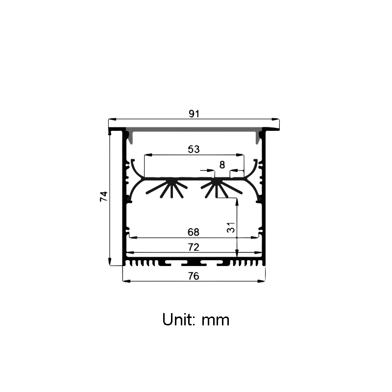 LED-Aluminium-Einbauprofil für LED-Streifenbeleuchtung mit 53 mm Innenbreite LED-Aluminium-Einbauprofil für LED-Streifenbeleuchtung mit 53 mm Innenbreite