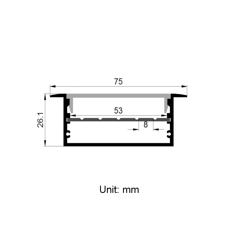 LED-Einbau-Aluminiumkanal mit 53 mm Innenbreite LED-Einbau-Aluminiumkanal mit 53 mm Innenbreite
