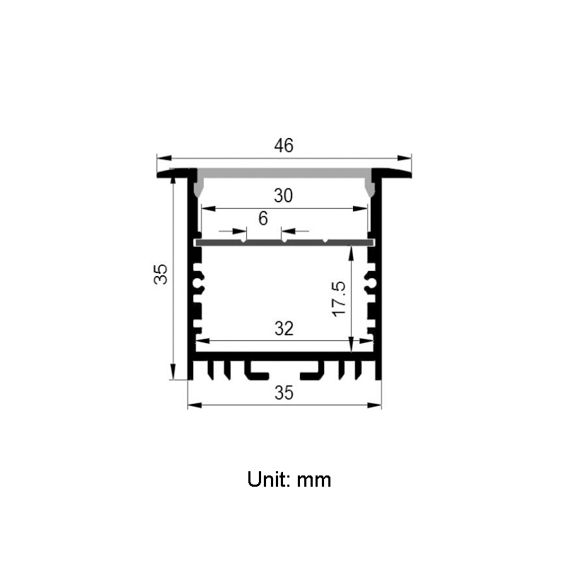 Zapuštěný LED světelný kanál Pro 32mm čtyřřadá LED pásková světla Zapuštěný LED světelný kanál Pro 32mm čtyřřadá LED pásková světla