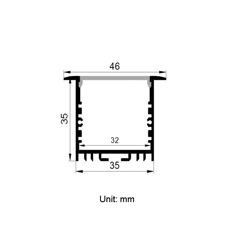 Versenkter LED-Streifenkanal für 32 mm vierreihige LED-Streifen Versenkter LED-Streifenkanal für 32 mm vierreihige LED-Streifen