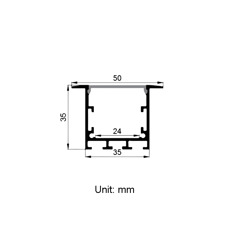 Einbau-LED-Streifendiffusor, schwarzes Aluminiumprofil für 20 mm 3528 dreireihige LED-Streifenlichter Einbau-LED-Streifendiffusor, schwarzes Aluminiumprofil für 20 mm 3528 dreireihige LED-Streifenlichter