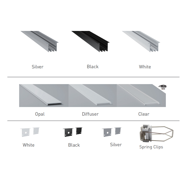 Einbau-LED-Streifendiffusor, schwarzes Aluminiumprofil für 20 mm 3528 dreireihige LED-Streifenlichter Einbau-LED-Streifendiffusor, schwarzes Aluminiumprofil für 20 mm 3528 dreireihige LED-Streifenlichter