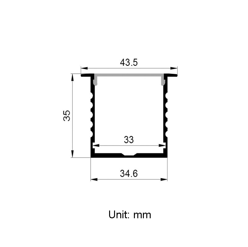 Einbau-LED-Streifenlicht-Aluminiumkanal mit 33 mm Innenbreite Einbau-LED-Streifenlicht-Aluminiumkanal mit 33 mm Innenbreite