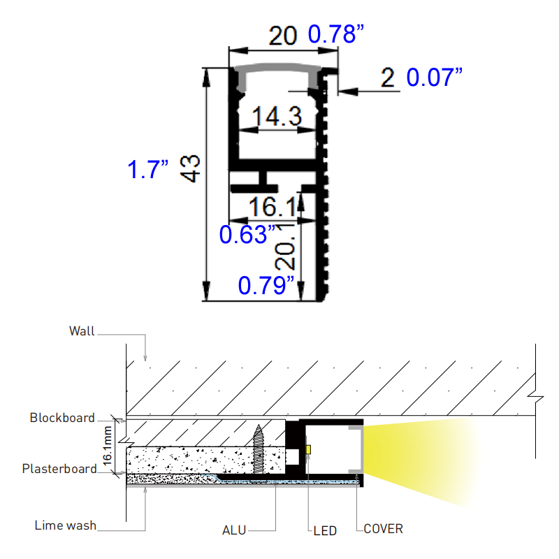 Recessed Linear Wall Washer LED Strip Profile