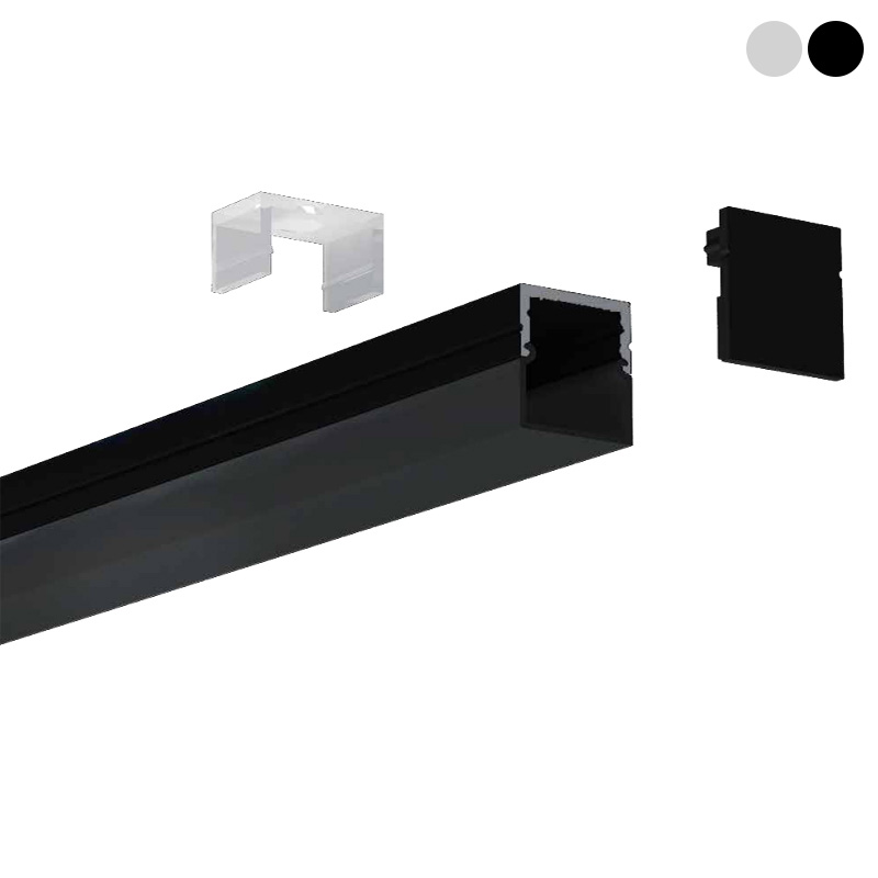Quadratischer Diffusor für LED-Streifen aus schwarzem Aluminium für 16-mm-LED-Lichtstreifen