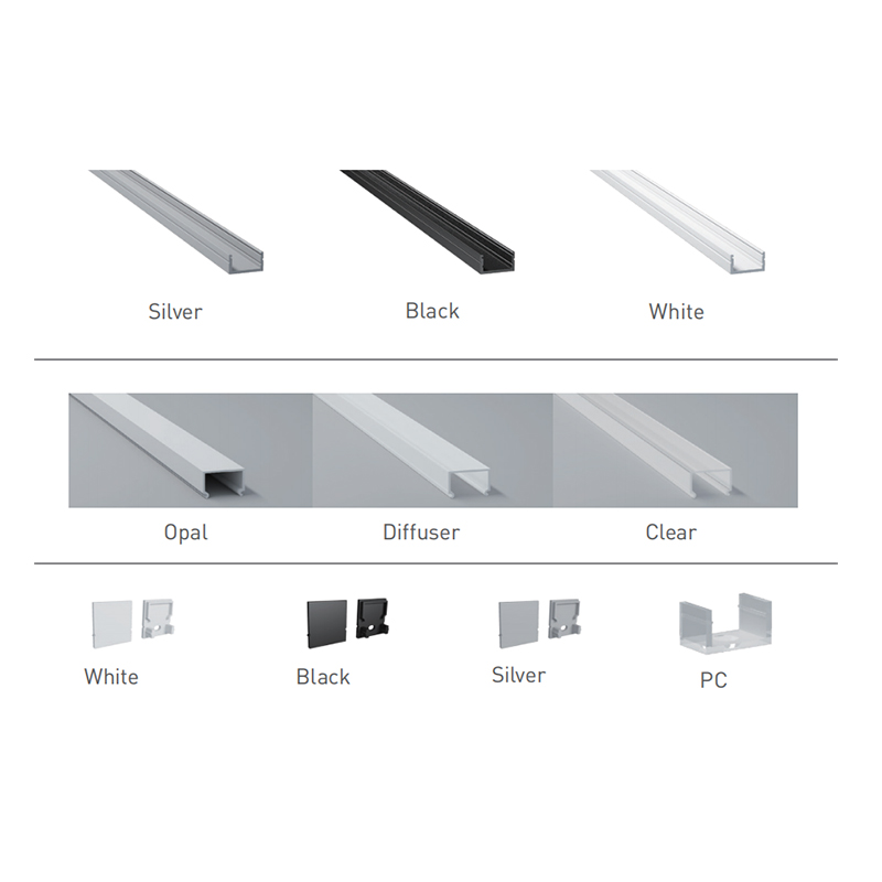 Quadratischer Diffusor für LED-Streifen aus schwarzem Aluminium für 16-mm-LED-Lichtstreifen