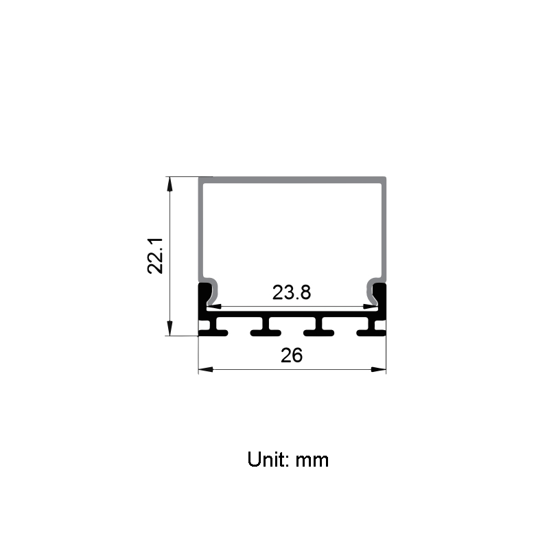 Čtvercový LED difuzor kanálový hliníkový profil pro 20mm dvouřadý LED pásek Čtvercový LED difuzor kanálový hliníkový profil pro 20mm dvouřadý LED pásek