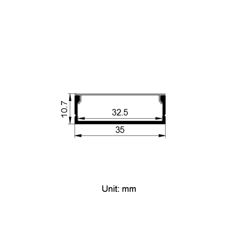 Breiter LED-Lichtdiffusorkanal zur Oberflächenmontage für 32-mm-LED-Streifen mit hoher Dichte Breiter LED-Lichtdiffusorkanal zur Oberflächenmontage für 32-mm-LED-Streifen mit hoher Dichte