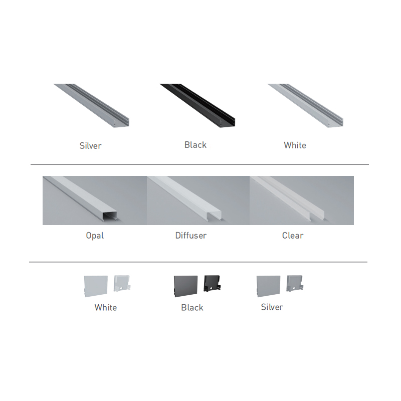 Aufputzmontagekanal mit quadratischem Diffusor für zweireihige 20-mm-LED-Pixelleuchten Aufputzmontagekanal mit quadratischem Diffusor für zweireihige 20-mm-LED-Pixelleuchten