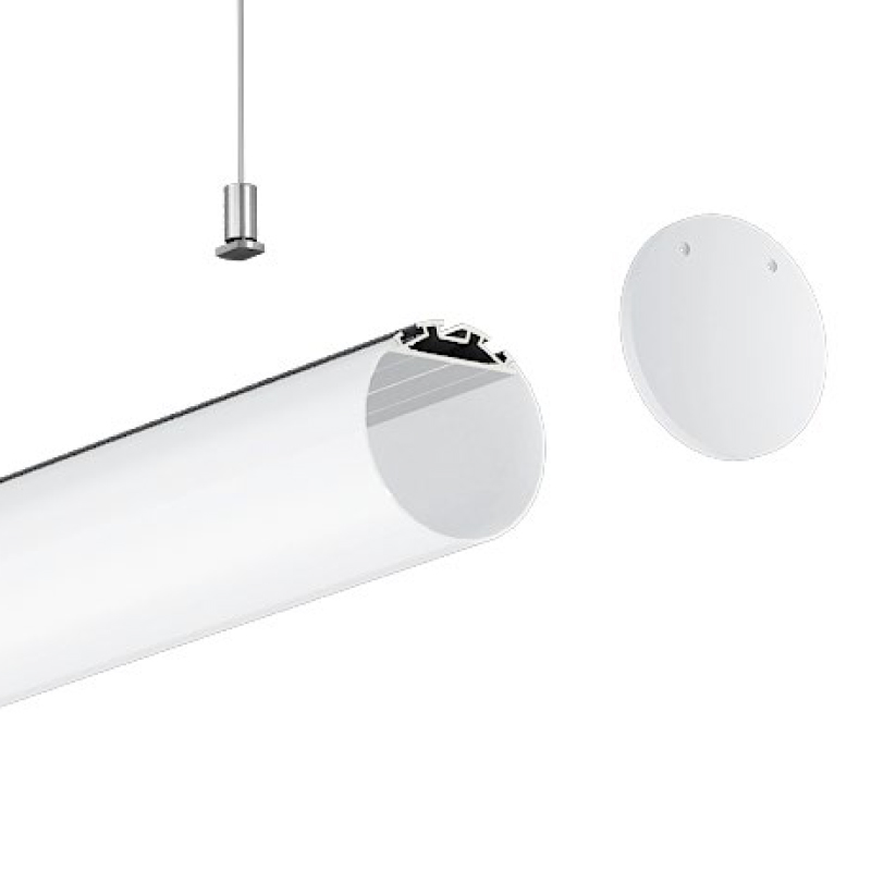 Abgehängter runder LED-Streifenkanal aus Aluminium für mehrreihige LED-Lichtleisten – Innenbreite 40.8 mm