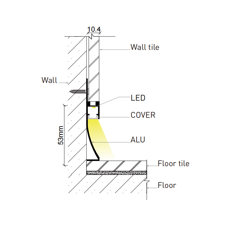 Tile Wall LED Baseboard Profile