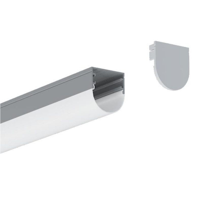 U-Kanal-Aluminium-LED-Profil mit Bogen-PC-Diffusor für 20-mm-5050-Bandleuchten