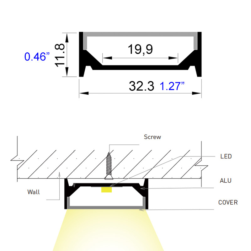 U Channel LED Aluminum Flat Profile