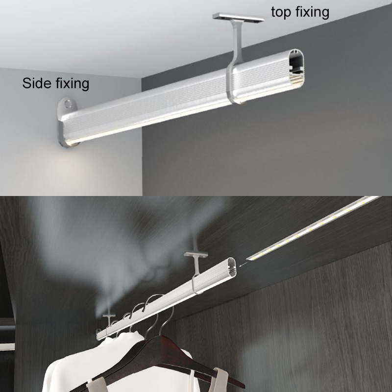 Závěsná tyč do šatní skříně Hliníkový LED profil pro 12mm bílé LED páskové osvětlení Závěsná tyč do šatní skříně Hliníkový LED profil pro 12mm bílé LED páskové osvětlení