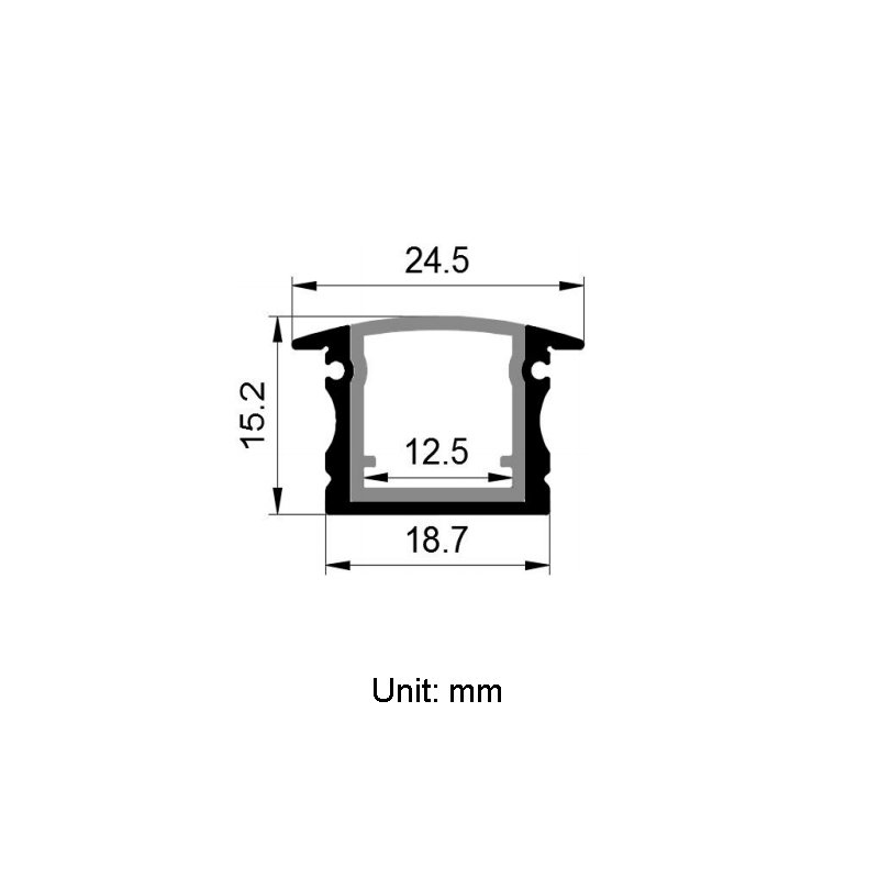 Vodotěsný hliníkový LED světelný difuzní kanál pro 12mm LED páskové osvětlení Vodotěsný hliníkový LED světelný difuzní kanál pro 12mm LED páskové osvětlení